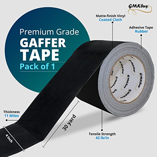Image of 4 in x 30 Yd Black Gaffers Tape - Heavy Duty, Non-Reflective, Easy to Tear, Waterproof Matte Gaffer Stage Tape - Gaff Cloth Tape for Photography, Filming Backdrop & Production