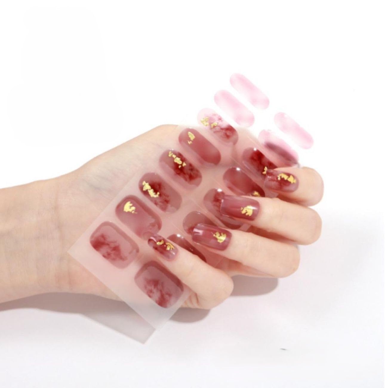 Bolt Bee Semi Cured Gel Nail Strips 16 PCS | Gel Nail Wraps | UV Light Required, Salon Quality & Easy to Use (Jelly Red)-image-1