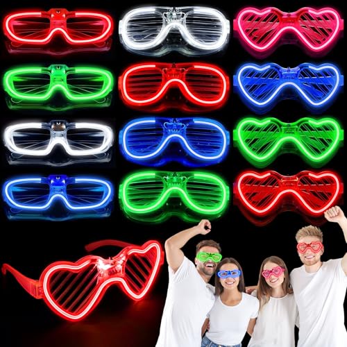 POWZOO Gafas Luminosas Led,12 Gafas Luminosas Para Fiestas,Juego De Gafas De Fiesta De NeóN,Gafas Con Luces Led Fiesta De Raves Para CumpleañOs Carnaval Navidad Decoraciones Para Fiestas De Halloween