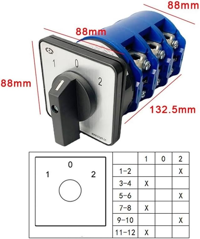 LW26-160A Cam Switch 2/3/4/5/6/7/8 Positions 160A DIY Rotary Changeover 12 Terminals Screws Silver LW28 YMW26-160/3(160A-102)