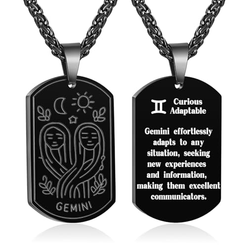 Zocomi Gemini Zodiac Dog Tag Necklace for Men