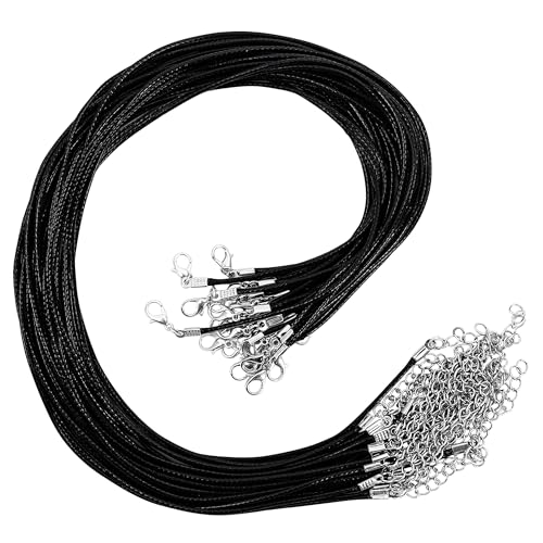Kurtzy Cuerdas para Colgantes Poliéster Negro con Cadena y Cierre de Langosta (Pack de 25) 42,5 cm - Cordón para Colgante Negro Lote Bricolaje Hacer Joyas Collares, Brazaletes y Tobilleras