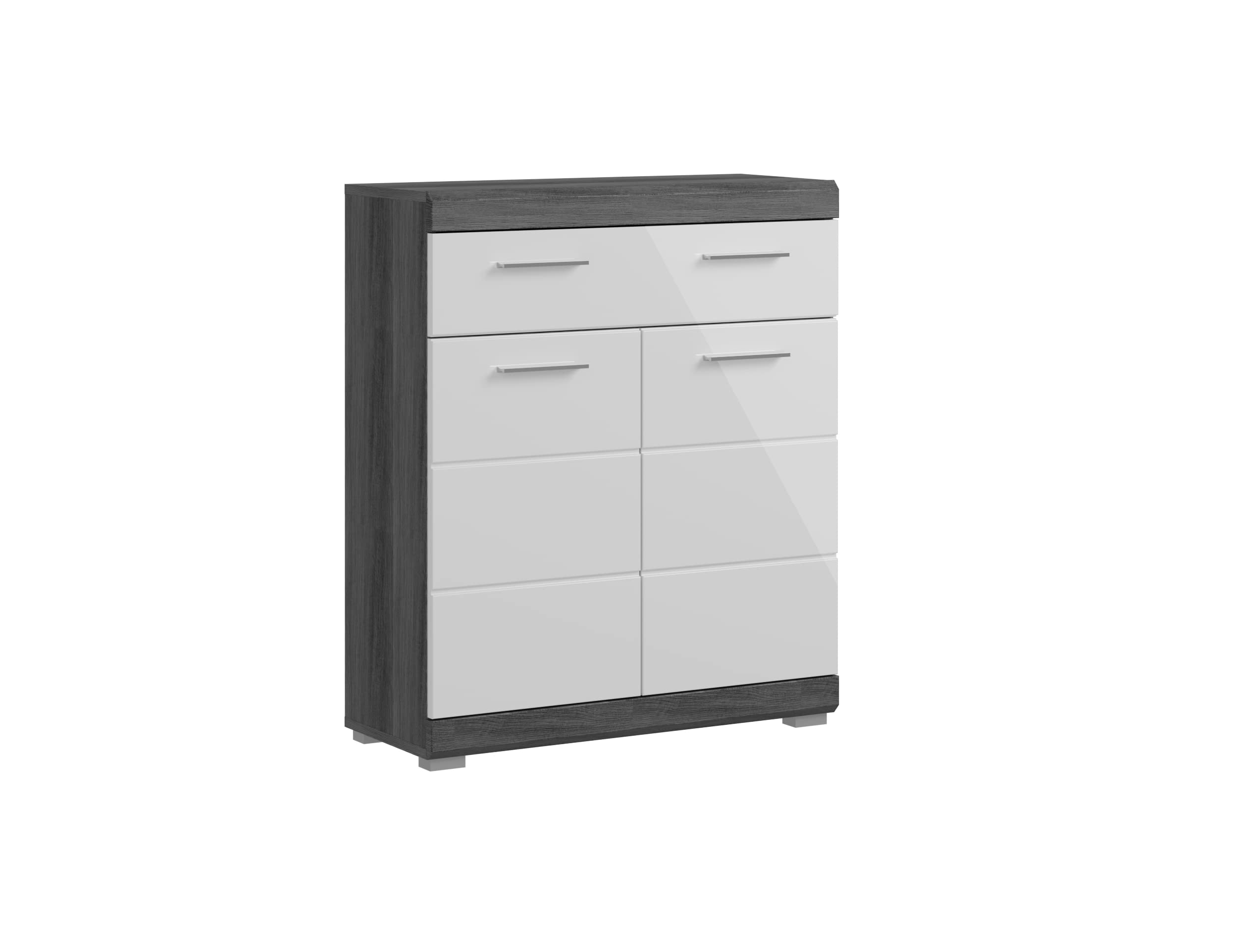 xonox.home - Standschrank breit Scout 74x88x31 cm in rauchsilber und weiß Hochglanz - Midischrank Badschrank Unterschrank Badezimmerschrank - Zeitloses Design und erstklassige Qualität