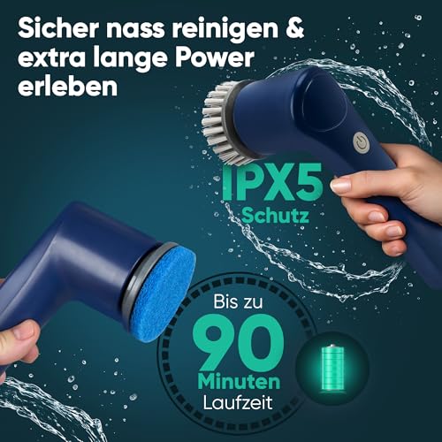 Clatronic elektrische Reinigungsbürste mit Akku | 8 Aufsätze | bis zu 90 min. Betriebsdauer | Putzbürste elektrisch für Bad Küche Sneaker Auto Grill | Reinigungsbürste elektrisch | ERB 3815 A
