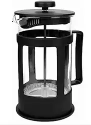 Cafeteira Francesa Premium, Vidro e Plástico Preto, 300ml, Prensa Manual para Café e Chá, Base Antiderrapante, 19cm Altura
