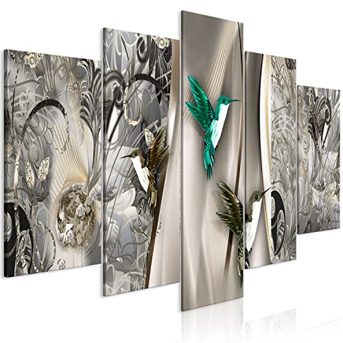 artgeist Acoustic Canvas Wall Art Print Bird Humming-Bird 40x20 in - 5pcs Picture with Acoustic Foam Soand Print Artwork Room Acoustics soundproofing Ornament Pearls Beige a-C-10043-b-a