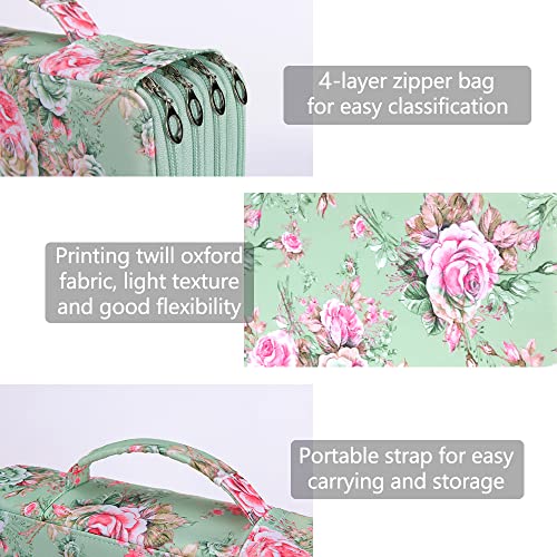 Image of Vomgomfom 300 Slots Marker Case 4-Layer PU Leather, Handle, Grenn Rose