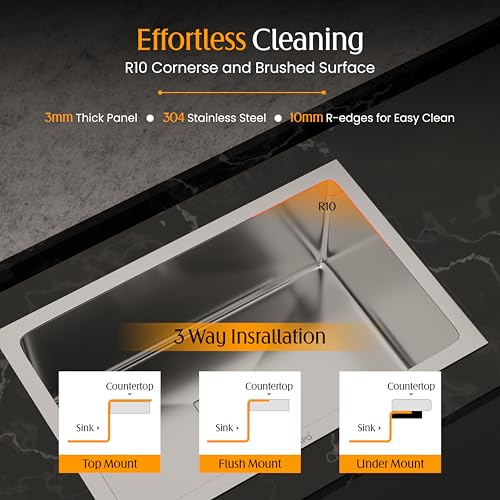 Image of LAPO Stainless Steel Sink for Modular Kitchen | 24x18x9 Inch Single Bowl Format | UV Safe Finish with Integrated Tap Cut-Out | Supplied with Waste Set & Drain Strainer | 20 Year Warranty (Silver Matt)