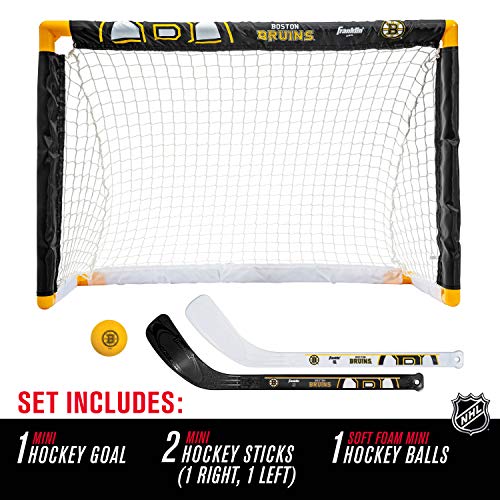 Franklin Sports Boston Bruins Mini Hockey Set - Knee Hockey Goal, Ball, & 2 Hockey Stick Combo Set - Mini Goal Net - Nhl Official Hockey Set, 28" X 20" X 12" #TOP1