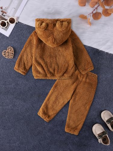 Toddler Baby Fleece Set Bear Hoodie with Ears Fuzzy Winter Sweatsuit Warm Hooded Sweatshirt & Sweatpants for Boys Girls2