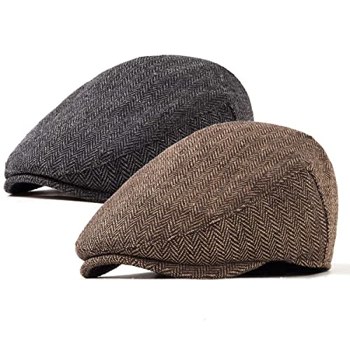 Image of LADYBRO 2 Pack Newsboy Hats for Men Wool Scally Cap Mens Flat Cap, Stylish Winter Cap for Man - Monkey Cap & Beanie Cap for Men
