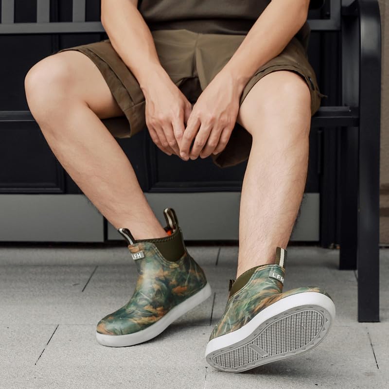 Image of Mens Deck Boots, Saltwater Fishing Booties Rubber Waterproof Ankle Rain Boots, High-performance Footwear Chelsea Boots for Gardening Fishing Boating Camping Sailing