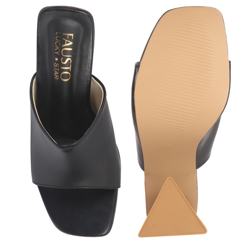 Image of FAUSTO Women Open Square Toe Cone Block Heel Formal Slip On Sandals with Wide Vamp Strap | Elegant Slip-On 4 Inch Heel Sandals For Office, Work, Party