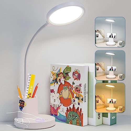 Image of LED Night Light Desk Lamp Eye Protection LED Lamp Flexible Bedside Table Desk Lamp LED Reading Desk Light with USB Charging Multi-Function Socket (Round Study Lamp with Pen Holder)