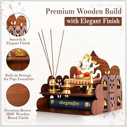 Image of GLUN Wooden Om Wall Mounted Temple, Pack of 1 Small Size 9x9x8 Inch, Hanging or Table Top Pooja Mandir, Storage and Idols Decoration for Home, Office & Shops