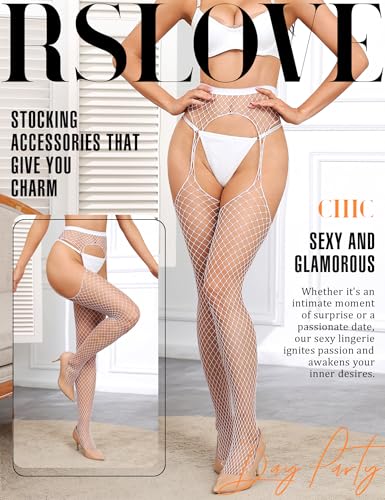Image of RSLOVE Women's Fishnet Suspender Stockings - High Waist Fishnet Tights Sexy Lingerie for Intimate & Daily Wear
