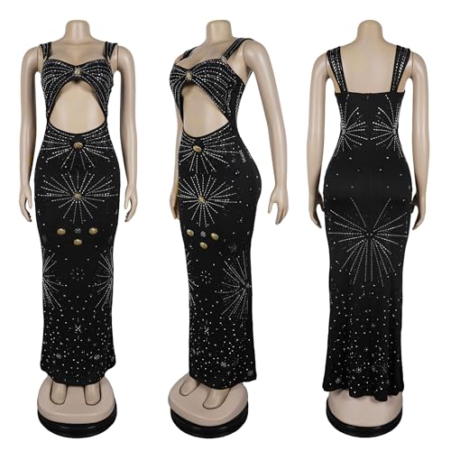 Image of PORRCEY Women's Sexy Elegant Rhinestone Bodycon Dress Hot Drilling Clubwear