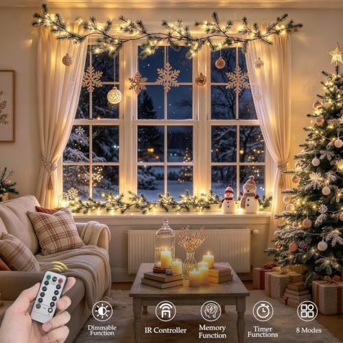 JMEXSUSS 6Ft 48LED Christmas Garland with Lights, USB Pine Lighted Garland - Image 2