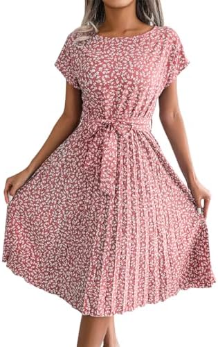 IDOPIP Damen-Faltenkleid mit Blumenmuster, Sommer, lässig, A-Lini...