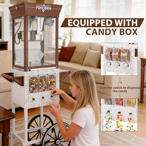 Image of 12oz popcorn machine,candy dispenser popcorn maker,suitable for family gatherings & parties.-Brown