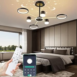 Plafoniera LED Dimmerabile con telecomando, Moderna Cameretta Lampada con proiezione a stella, 6 teste Disegno Plafoniera 3000-6500K per Soggiorno, Cameretta Bambini, Camera da Letto