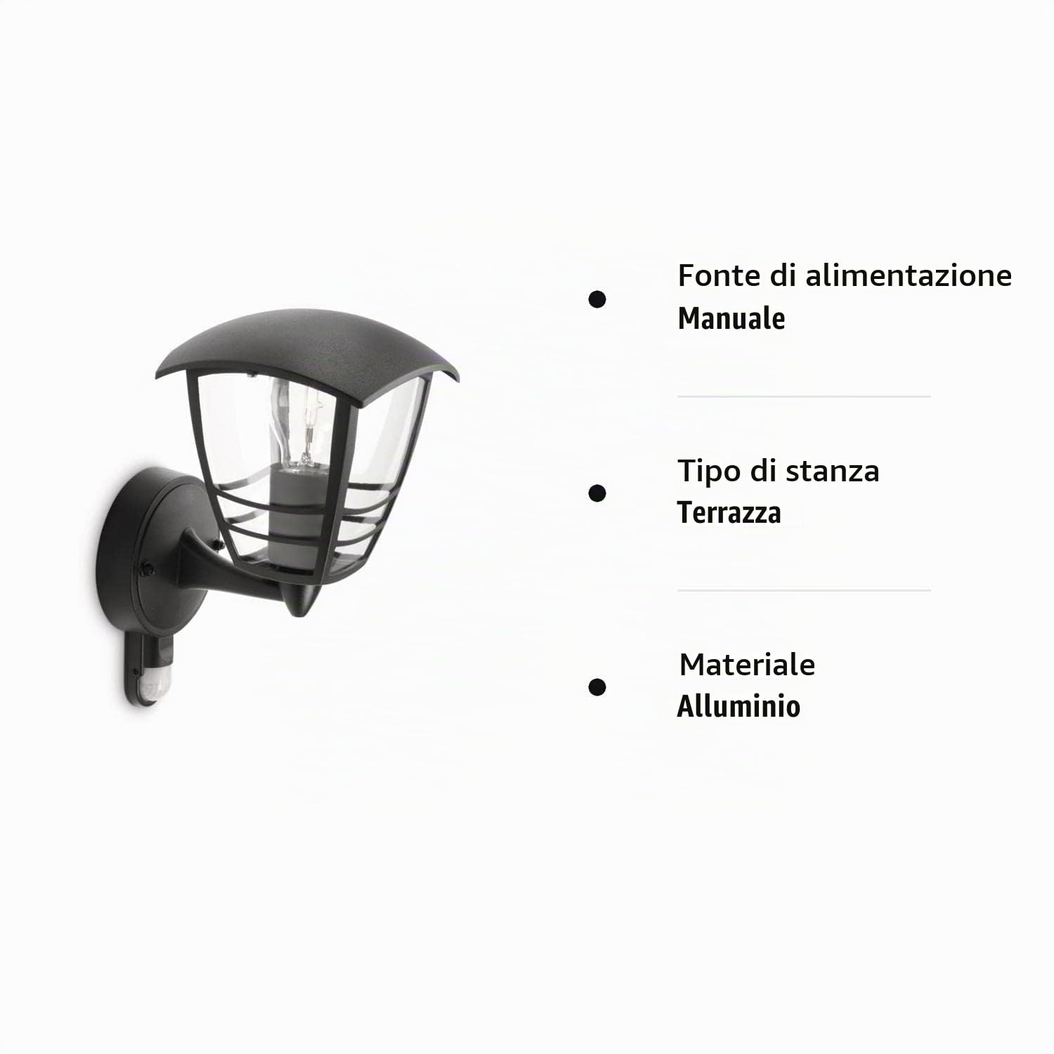 Philips LED Lampada da Parete Creek per Esterno, Lanterna Up con Sensore, Alluminio Nero (Confezione da 2)