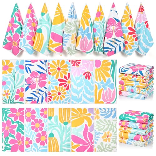 Buryeah 10 Pcs Beach Towels 30 x 60 Inch Quick Dry Absorbent Beach Blanket Hawaiian Flowers Towel...