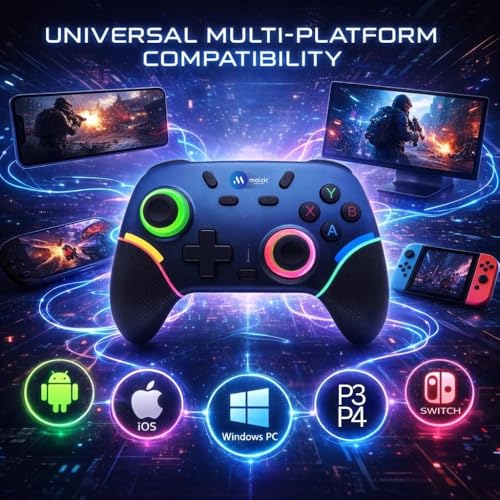 Image of GAMENOPHOBIA Play X9 Wireless Bluetooth Gaming Controller | Dual Vibration, 6-Axis Gyroscope, RGB LED Gamepad | 800mAh Rechargeable Battery | Compatible with Android, iOS, Windows PC, PS3, PS4 & Switch