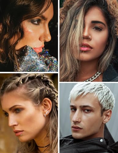 JeryWe Gold Nose Rings for Women - 14K Gold Filled Hypoallergenic Surgical Steel Nose Ring Hoops CZ Opal Lip Ring Screw L Shaped Studs Threadless Flat Back Stud Nose Piercings Jewelry for Women Men2