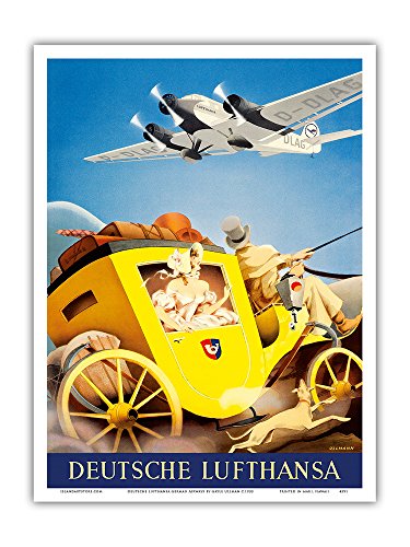 Deutsche Lufthansa German Airways - Junkers JU-52 Aircraft - Vintage Airline Travel Poster by Gayle Ullman c.1933 - Master Art Print 9in x 12in