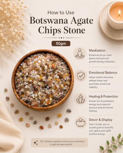 Image of Natural Botswana Agate Healing Crystal Chips Stone 50 Gm for Reiki, Meditation, Chakra Balancing, Vastu & Feng Shui | Polished Gemstone Chips for Home Decor, Jewellery Making & Resin Art