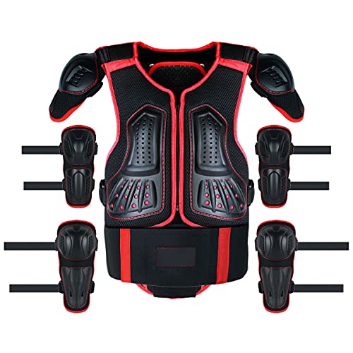 Kids Dirt Bike Full Body Chest Spine Protector Armor Vest Gear With Knee And Elbow For Bicycles, Motorcycle, Motocross , Skiing, Skating,Skateboards (Red, X-Small) #TOP8