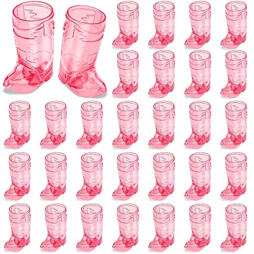 Image of SAIAOKJ Cowboy Boot Shot Glasses, 30 Pcs 1 Oz Plastic Boot Cups (Rose Red)