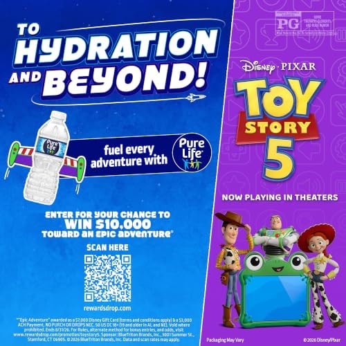 Pure Life Purified Bottled Water, 12 Pack - Still Drinking Water Enhanced with Minerals for a Crisp Taste - 16.9 Fl Oz - Toy Story 5 Packaging Graphics - 3