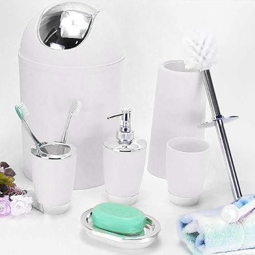 Miniatura 4 de Accesorio de baño de 6 piezas, vaso para cepillo de dientes, dispensador de jabonera (blanco)