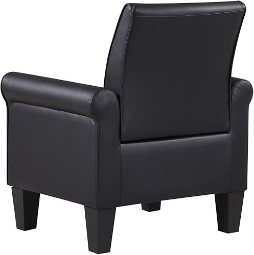 Miniatura 6 de Silla decorativa moderna Lohoms de cuero sintético, sillas tapizadas de salón cómodas, sofá individual para dormitorio, sala de espera - Negro Negro