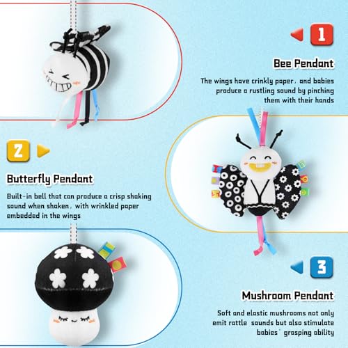 Image of Spiral Carseat Toys for Infants 0-6 Months, Black & White