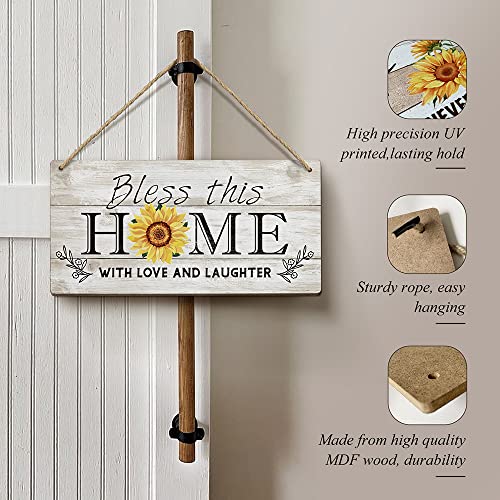 Heuhuww Bless This Home Decor Wood Sign 6X12 Inch Bible Verse Front Door Decor,Religious Porch Decor With Sunflower.wall Art Housewarming Gifts For Women #TOP1
