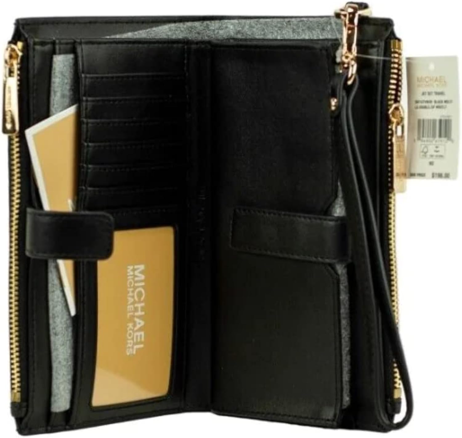 Michael Kors Women's Jet Set Travel Double Zip Wristlet Black Brown Graphic Logo