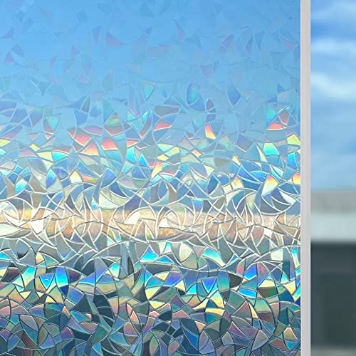 Myir JUN Film Fenetre, Film Fenetre Anti Regard Film pour Vitre Film Occultant Fenêtre Autocollant de Fenêtre Effet Verre Mate Film Vitre de Protection UV Autocollant (60 x 200 cm, Effet Arc-en-Ciel) Cover