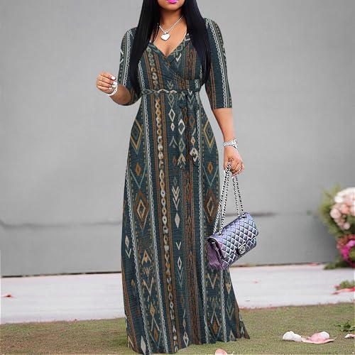 Image of Women Plus Size 3 /4 Sleeve V Neck Maxi Dress with Pockets | Soft fabric relaxed fit three quarter sleeve v neck with pockets for party and daily wear