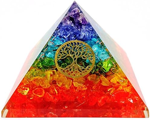 Mangalam Reiki Natural Gemstone 7 Chakra Crystal Tree of energy Orgone Pyramid Kit/Includes 4 Crystal Stone Energy Points/EMF Protection Meditation Yoga Energy Generator