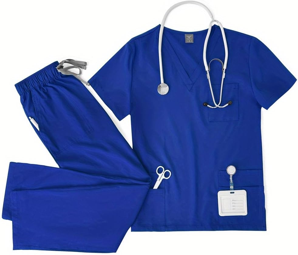 ComfortMax V-neck Double-layer Pocket Scrub for Doctors, Ultra Quick-dry for Busy Shifts