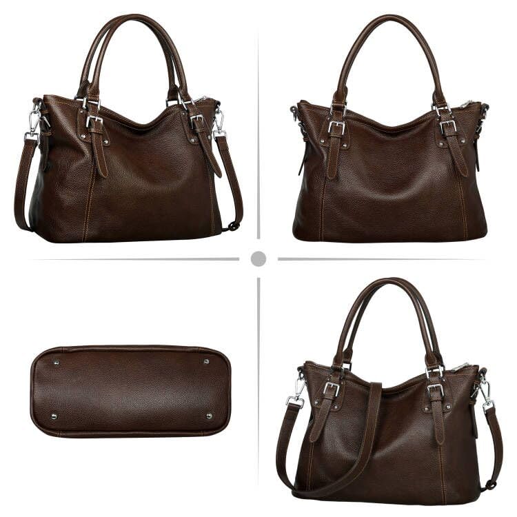 Image of HESHE Leather Purses and Handbag for Women Shoulder Bag Tote Top Handle Bag | Genuine Designer Large Capcity Hobo Crossbody Satchel Travel Work Ladies Zippered Ladies Daily Bag Adjustable Long Strap