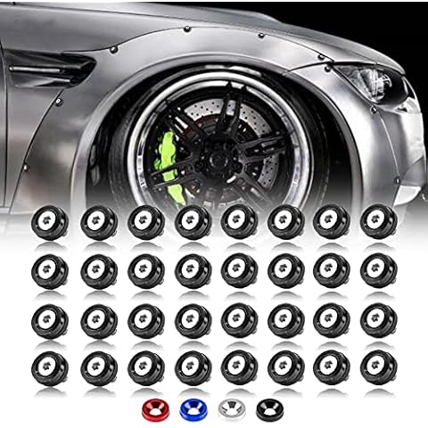 Rolling Gears 32-Pieces M6 Anodized Aluminum Gasket Washer Kit for Widebody Hardware, Fender Flares, Bumper Bolt, Engine Bay Dress Up Installation (Black) Cover