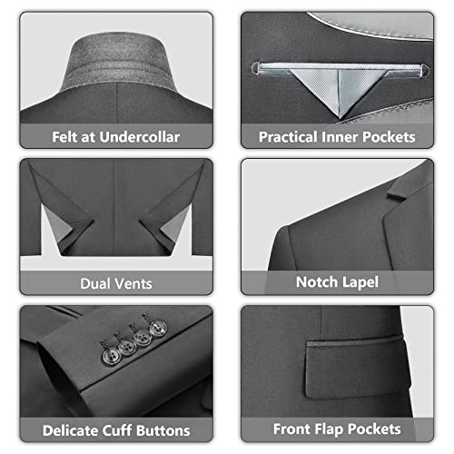 Lupurty Men's Suits Slim Fit, 3 Piece Suits For Men, 2 Buttons Solid Jacket Vest Pants With Tie, Men Suits Tuxedo Set, Dark Gray 3Xl #TOP3