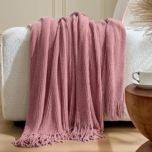 Chenille Pink Throw Blanket for Couch Bed,Soft Blanket 60"x80"