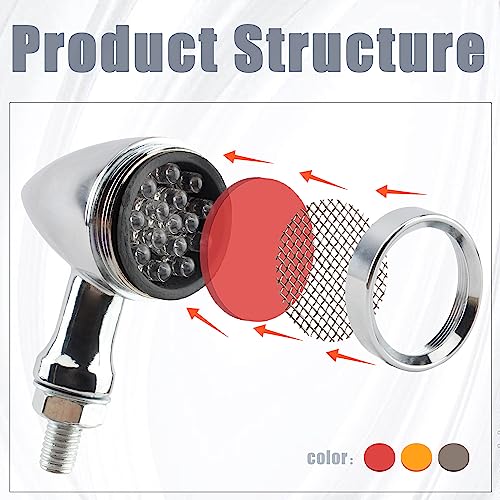 PowerMotor LED Turn Signals Universal Motorcycle Blinker Light Bullet Brake Compatible for Sportster XL 1200 883 Honda HarleyYamaha Suzuki Kawasaki-Silvery