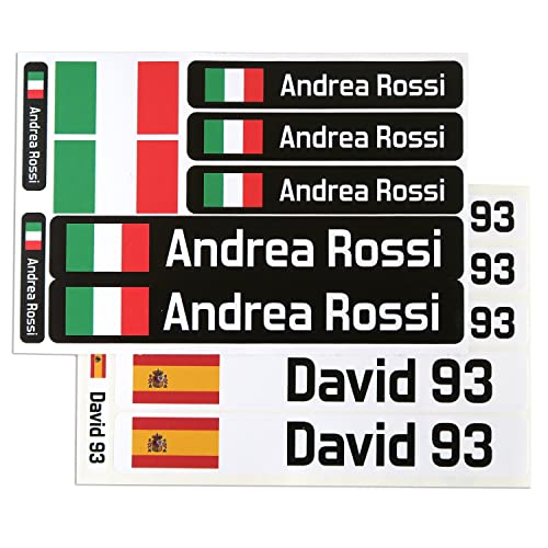 Nome per racchette padel. 9 Adesivi con bandiera e nome personalizzato per attrezzature sportive: racchette, racchette e accessori. Decalcomanie impermeabili di varie dimensioni.