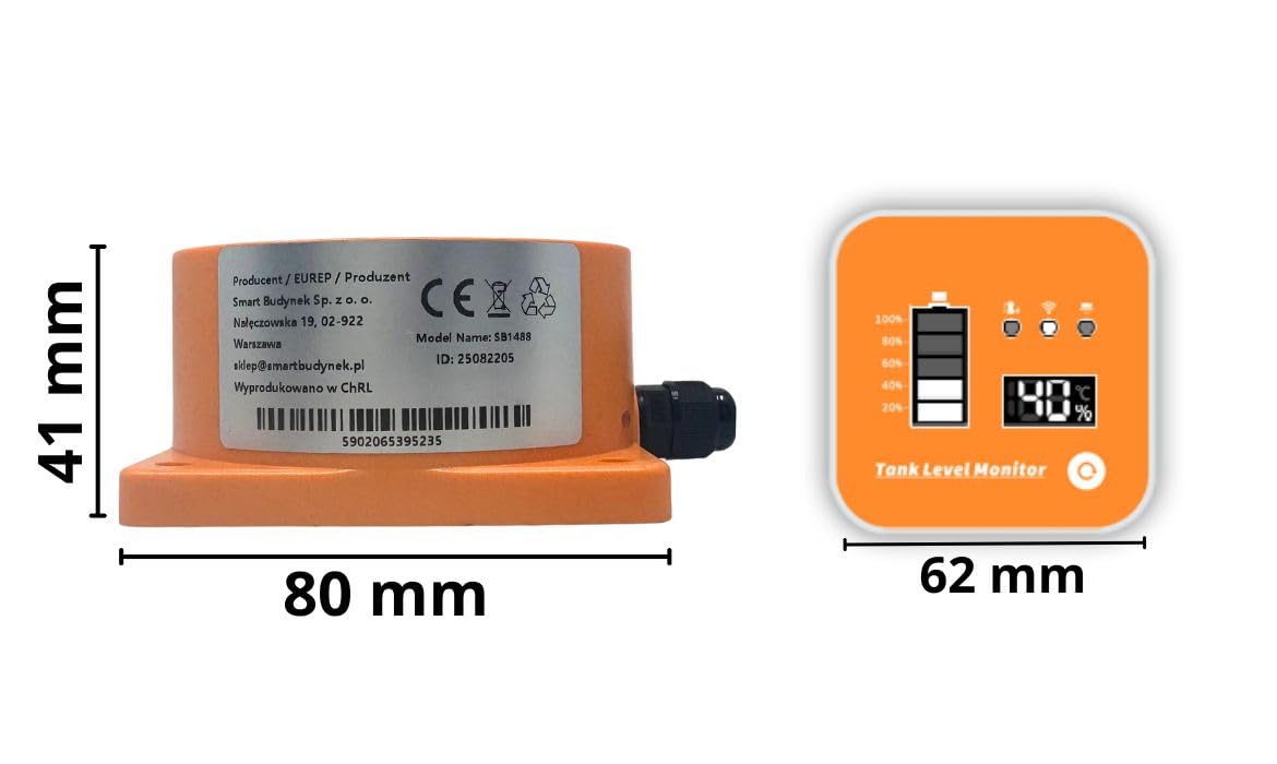 Czujnik poziomu cieczy WiFi+RF433 panelem z wyświetlaczem i alarmem Tuya